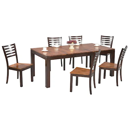 7 Piece Rectangular Leg Dining Table and Ladderback Chair Set